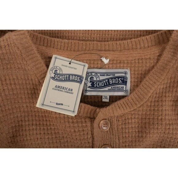 Schott NYC Mens Sweater Size 2XL Light Brown Wool Blend Waffle knit NWT - Picture 6 of 6